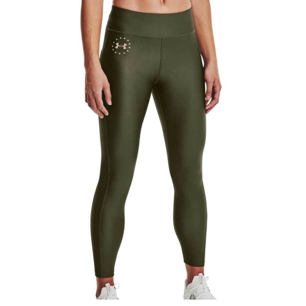 Under Armour Freedom HeatGear Green Leggings Small Olive Patriotic‎